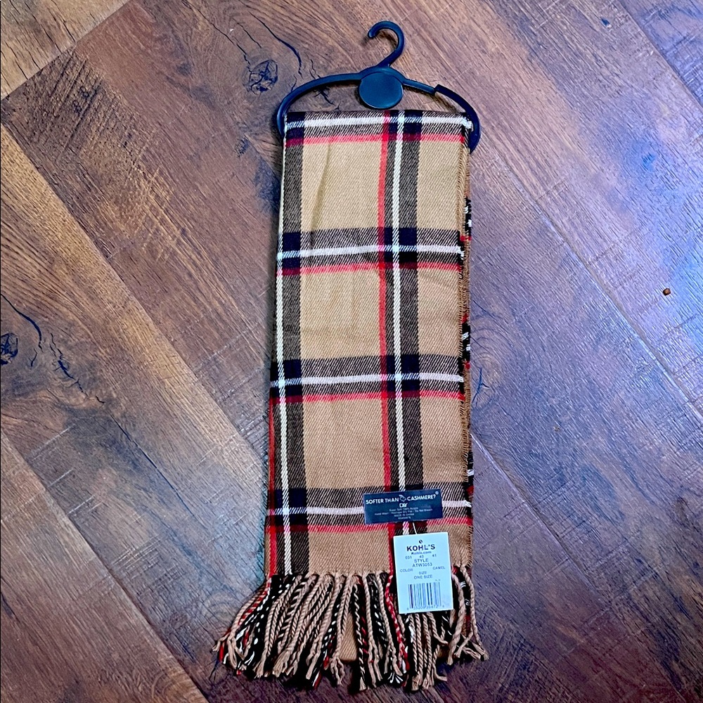 D&Y Camel and Red Softer Than Cashmere Plaid Scarf